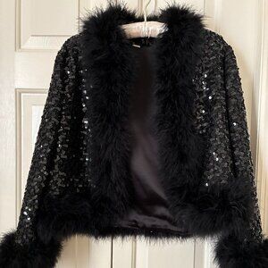 Sequin cocktail jacket with feathers